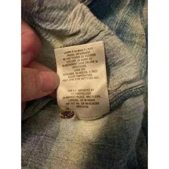 Maeve Anthropologie Small Blue Plaid Blouse Button Up Long Sleeve Top Round Neck - Picture 7 of 7